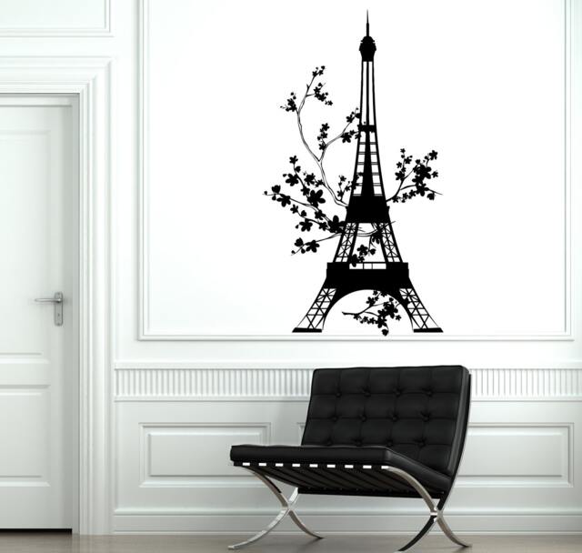 Wall Decal Paris France Eiffel Tower Flower Floral Vinyl Sticker 1839Dz - image 1