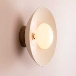 White Dawn Wall Light Sconce in Ceramic & Oak
