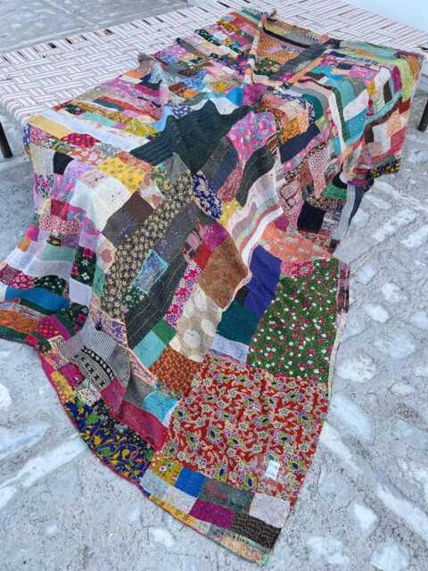 Traditional Kantha Quilt Cotton Block Print Reversible Patchwork Bedspread Handmade - image 1