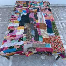Traditional Kantha Quilt Cotton Block Print Reversible Patchwork Bedspread Handmade - thumbnail 4