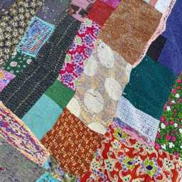 Traditional Kantha Quilt Cotton Block Print Reversible Patchwork Bedspread Handmade - thumbnail 2