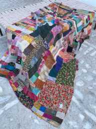 Traditional Kantha Quilt Cotton Block Print Reversible Patchwork Bedspread Handmade - thumbnail 1