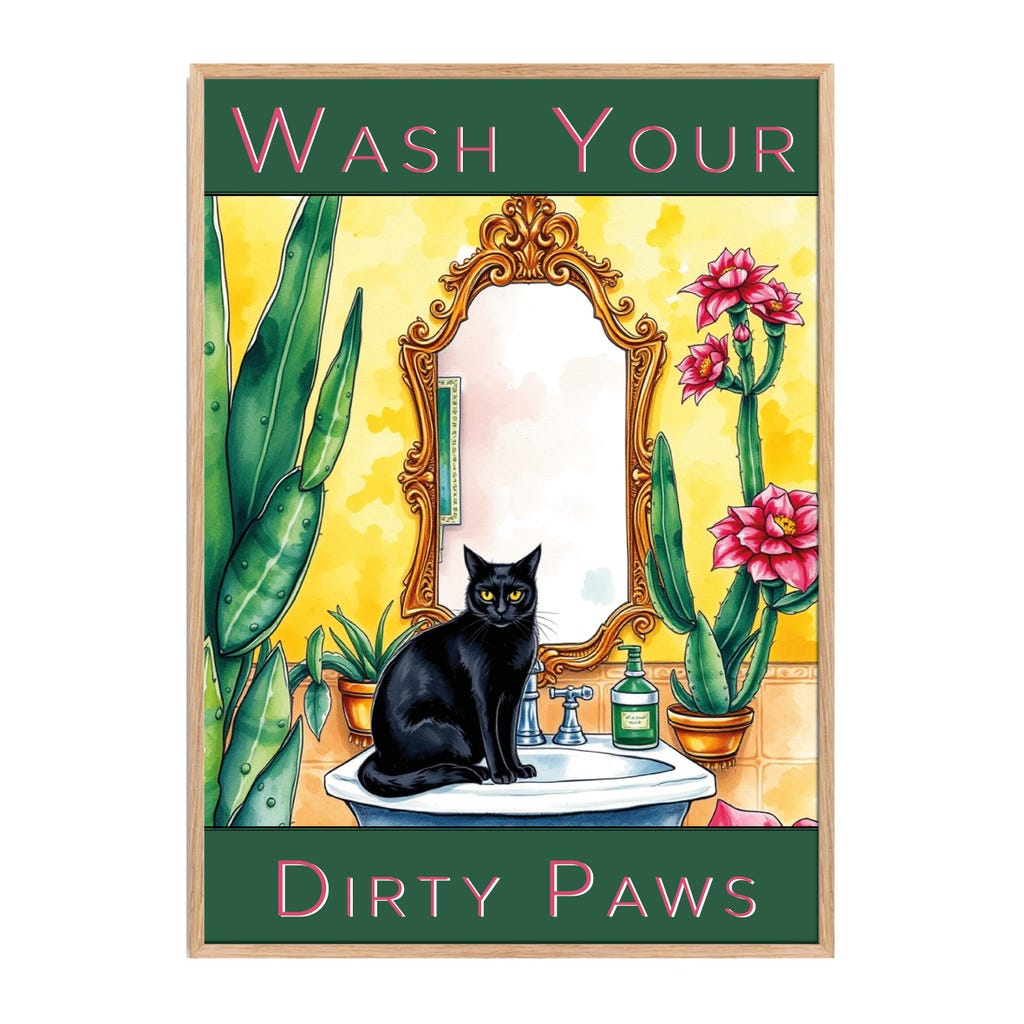 Targa In Metallo Vintage – Wash Your Paws Con Gattino – 20x30 Cm – Decorazione Da Parete - 3
