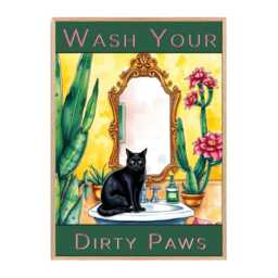 Black Cat Bathroom Art Print Funny Wash Your Paws Poster - thumbnail 2