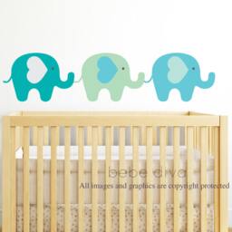 Boys Wall Decals Jungle Animals Elephants, Stickers, Nursery Decal, For Boys, Baby Shower Gift - thumbnail 2