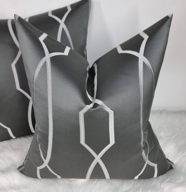 Hayden Cushion Cover Steel Grey Geometrical Modern Home Decor For Sofa Chair & Bed Pillow Designer Handmade From John Lewis Fabric - image 1
