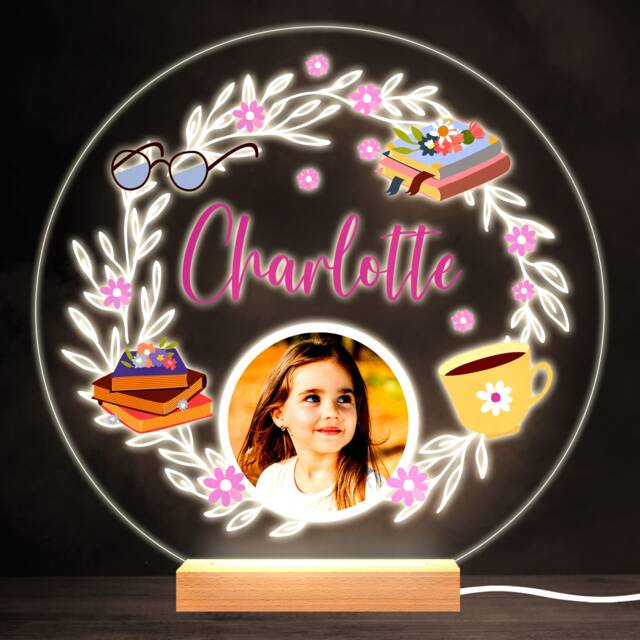 Books Reading Glasses Photo Colourful Round Personalised Gift Lamp Night Light - Bedroom - image 1