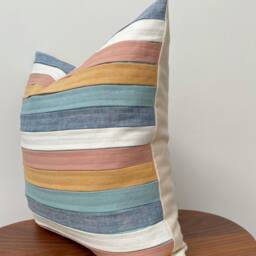 striped Linen Throw Pillow, Retro Color Block Accent, Handmade - thumbnail 2