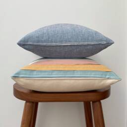 striped Linen Throw Pillow, Retro Color Block Accent, Handmade - thumbnail 4