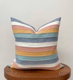 striped Linen Throw Pillow, Retro Color Block Accent, Handmade - thumbnail 1