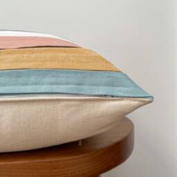 striped Linen Throw Pillow, Retro Color Block Accent, Handmade - thumbnail 3