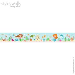 Mermaid Wall Border Decal, Mermaids Repositionable Border, Ocean Under The Sea Girls Room Decor - thumbnail 3