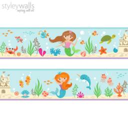 Mermaid Wall Border Decal, Mermaids Repositionable Border, Ocean Under The Sea Girls Room Decor - thumbnail 2