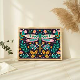 Folk Style Dragonfly Print - Scandi Enchanting Girls Bedroom Decor, Nursery Poster, Nature Insects, Whimsical Art, Plants Flowers Woods - thumbnail 2