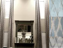 Extra Long Teal Beige Gray Jacquard Curtain With Diamond Geometrical Pattern Grommet Top 10 12 14 16 17, 18, 20 Ft 2 Story Ikiriska