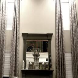Extra Long Teal Beige Gray Jacquard Curtain With Diamond Geometrical Pattern Grommet Top 10 12 14 16 17, 18, 20 Ft 2 Story Ikiriska - thumbnail 2