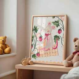 strawberry Mouse Art Print -Vintage Nursery - Animal Illustration Painted Unframed Baby Artwork Children's Bedroom Wall Art - thumbnail 2