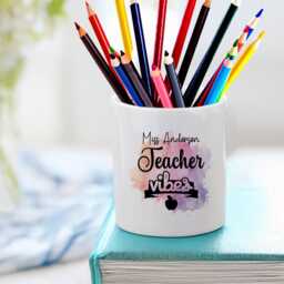 Personalised Teacher Vibes Design Pencil Storage Ceramic Pot - thumbnail 1