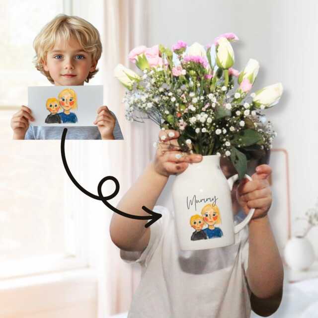 Personalised Child's Drawing Vase, Ceramic Mothers Day Gift, Apron, Tea Towel, Tote Bag, Birthday Gift For Her - image 1