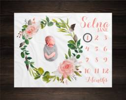 Girl Milestone Blanket Personalized Monthly Growth Tracker Custom Baby Shower Gift For New Mom Watercolor Floral Newborn Nursery - thumbnail 1