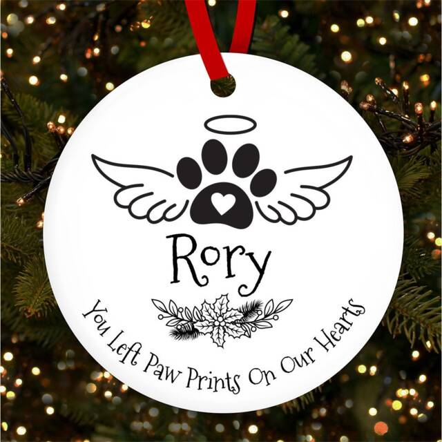 Dog Paw Angel Wings Round Bauble Personalised Christmas Tree Ornament Decoration