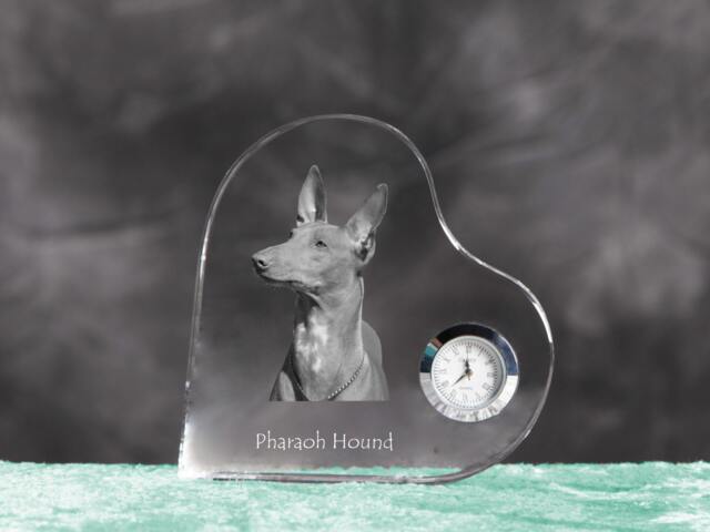 Pharaoh Hound - Crystal Clock in The Shape Of A Heart With Image Pure-Bred Dog - image 1
