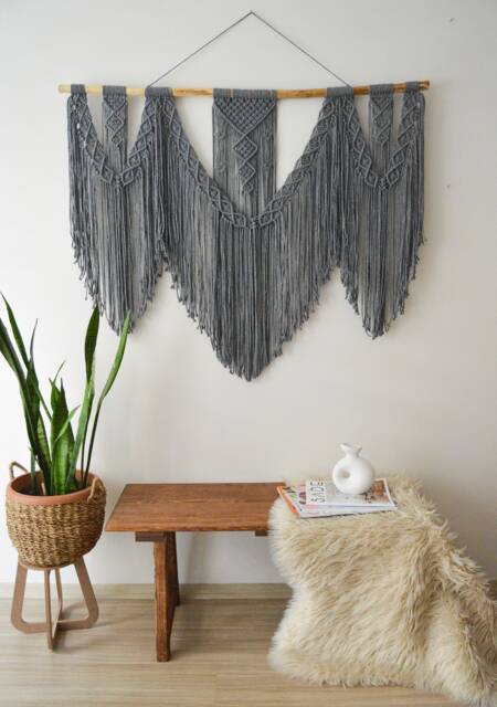 Extra Large Macrame Wall Hanging, Gray Bohemian Decoration, Woven Mural, Housewarming Gift, Headboard - image 1