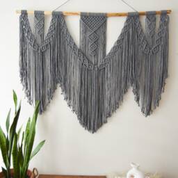 Extra Large Macrame Wall Hanging, Gray Bohemian Decoration, Woven Mural, Housewarming Gift, Headboard - thumbnail 2