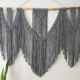 Extra Large Macrame Wall Hanging, Gray Bohemian Decoration, Woven Mural, Housewarming Gift, Headboard - thumbnail 4