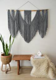 Extra Large Macrame Wall Hanging, Gray Bohemian Decoration, Woven Mural, Housewarming Gift, Headboard - thumbnail 1