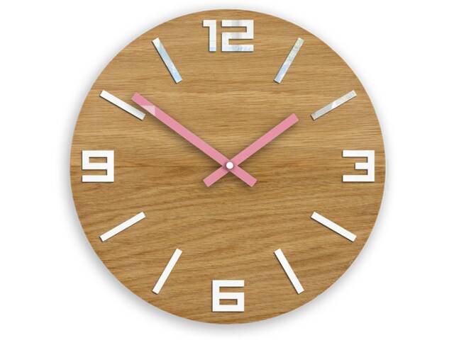 Wood Wall Clocks, Silent Clock, Large Modern Clock For Office, Pink Clock Hands - image 1