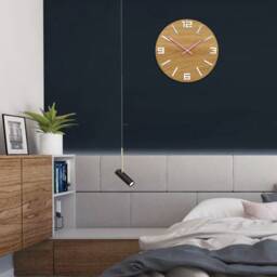 Wood Wall Clocks, Silent Clock, Large Modern Clock For Office, Pink Clock Hands - thumbnail 3