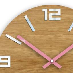 Wood Wall Clocks, Silent Clock, Large Modern Clock For Office, Pink Clock Hands - thumbnail 2
