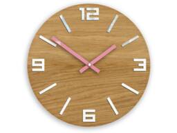 Wood Wall Clocks, Silent Clock, Large Modern Clock For Office, Pink Clock Hands