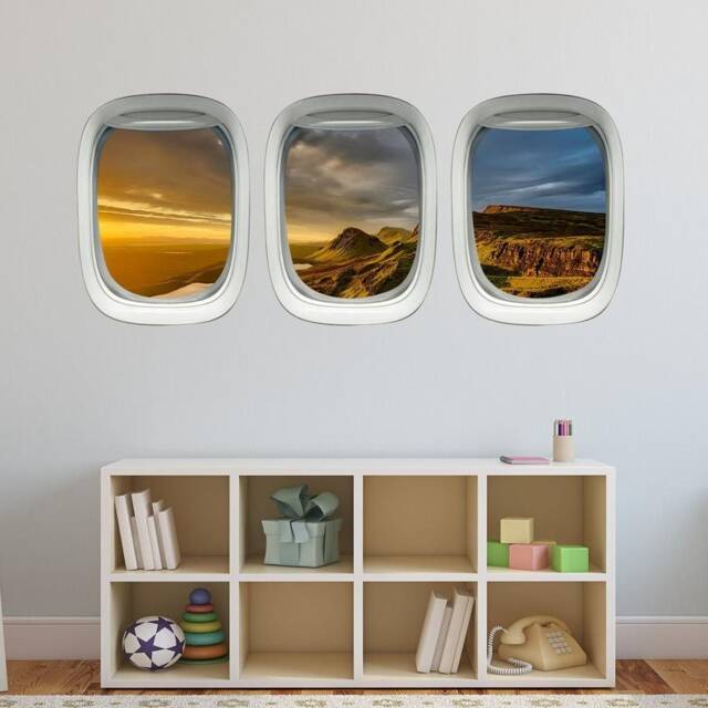 Airplane Window Wall Decal Nature Scene Mural Aviation Decor Plane Vwaq-Ppw3 - image 1