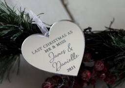 Luxury Mirror Acrylic Last Christmas As Mr & Miss Personalised Ornament Bauble Decoration Heart - thumbnail 1