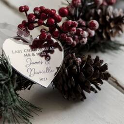 Luxury Mirror Acrylic Last Christmas As Mr & Miss Personalised Ornament Bauble Decoration Heart - thumbnail 2