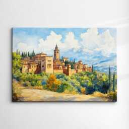 The Alhambra Spanish Landmark Abstract Oil Painting Wall Art, Framed Canvas Poster Print, Home Kitchen Office Room Decor, Travel Gifts - thumbnail 3