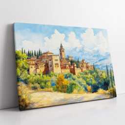 The Alhambra Spanish Landmark Abstract Oil Painting Wall Art, Framed Canvas Poster Print, Home Kitchen Office Room Decor, Travel Gifts - thumbnail 2