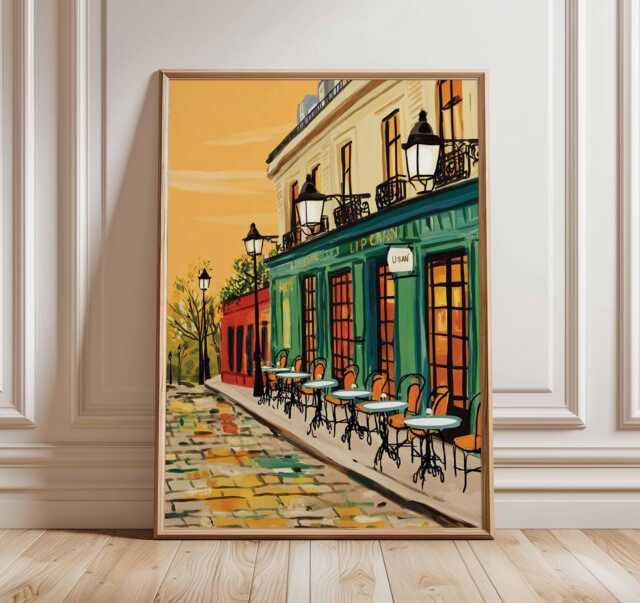 Paris Cafe Wall Art, French Bistro Street Scene Poster, Colorful European City Print, Parisian Home Decor, Poster - image 1