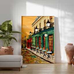 Paris Cafe Wall Art, French Bistro Street Scene Poster, Colorful European City Print, Parisian Home Decor, Poster - thumbnail 2