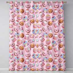Cute Kawaii Donuts Cakes Desserts Soft Pink Background Seamless Pattern Readymade Eyelet Ring Top Thermal 100% Blackout Curtains - thumbnail 2