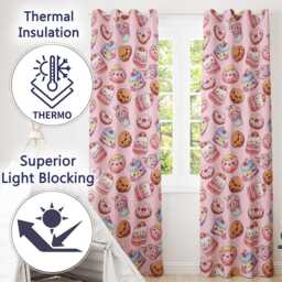 Cute Kawaii Donuts Cakes Desserts Soft Pink Background Seamless Pattern Readymade Eyelet Ring Top Thermal 100% Blackout Curtains - thumbnail 3