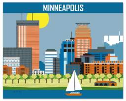 Minneapolis Skyline, Print, Poster, Loose Petals Horizontal Mn City Art Print - Style E8-O-Minb - thumbnail 1