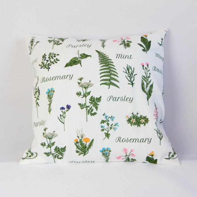 Botanical Pillow Cover, Herbal Cushion Nursery Decor, Plant Throw Pillow, Green, Parsley, Mint, Rosemary - image 1
