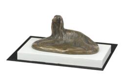 Afghan Hound - Lying, Dog On White Wooden Base Statue, Limited Edition, Artdog - thumbnail 1