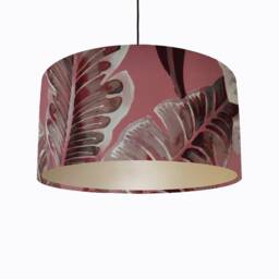 Pink Tropical Leaves Lampshade in Velvet With Champagne Lining - thumbnail 1