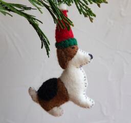 Handmade Felt Dog Christmas Ornament, Eco-Friendly Wool Decoration