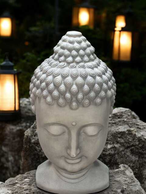Large Cream Charcoal Buddha Head Garden Decoration Ornament - image 1