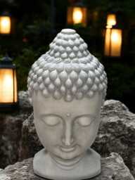 Large Cream Charcoal Buddha Head Garden Decoration Ornament - thumbnail 1